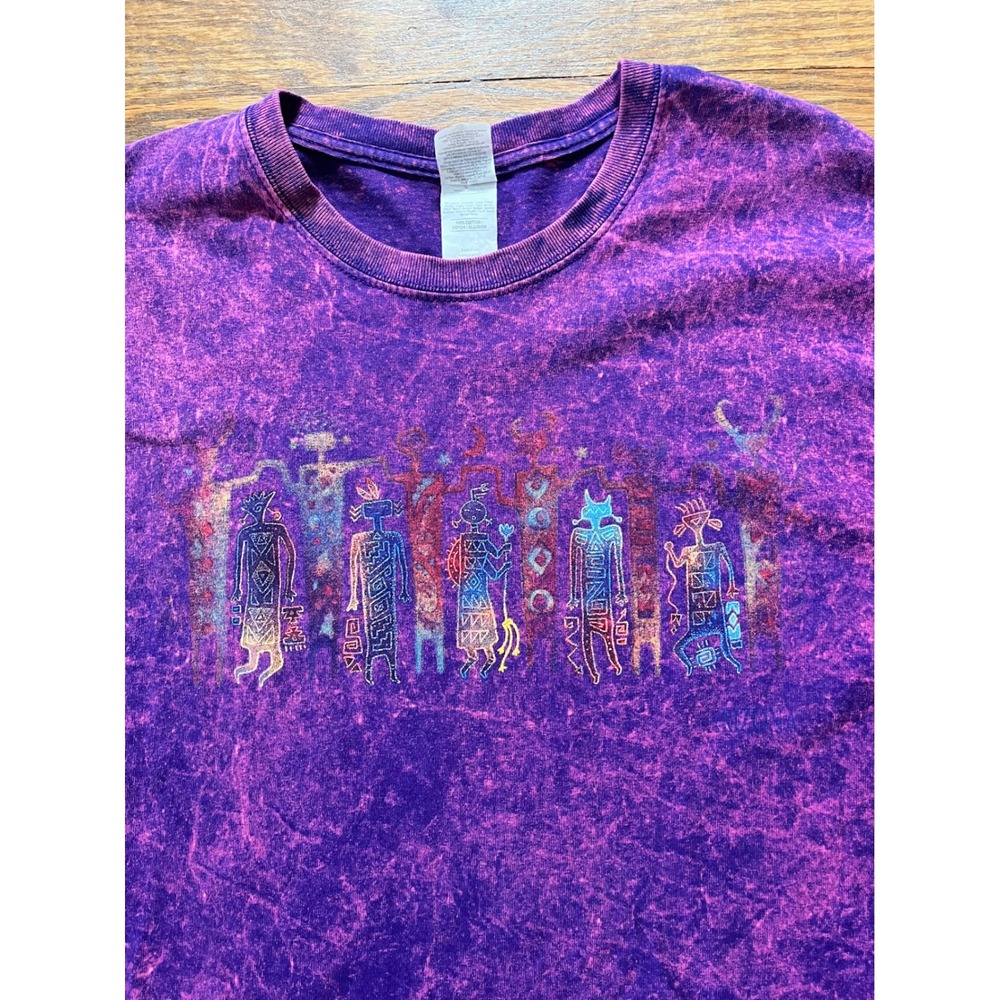 Gildan Vintage Purple Acid Wash Petroglyph Southwestern Graphic T-Shirt 2XL
